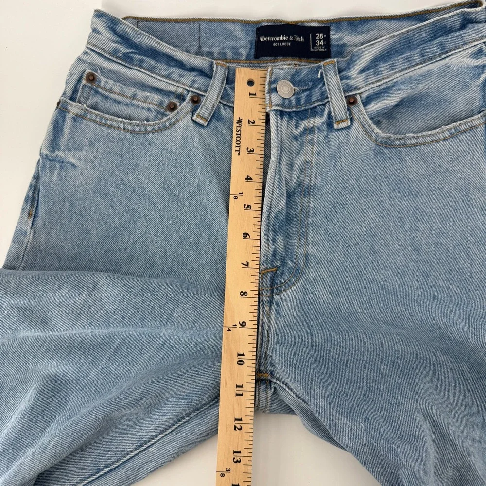Abercrombie & Fitch 90s Loose Jeans Mens 28x34 Light Wash High Rise Blue Denim